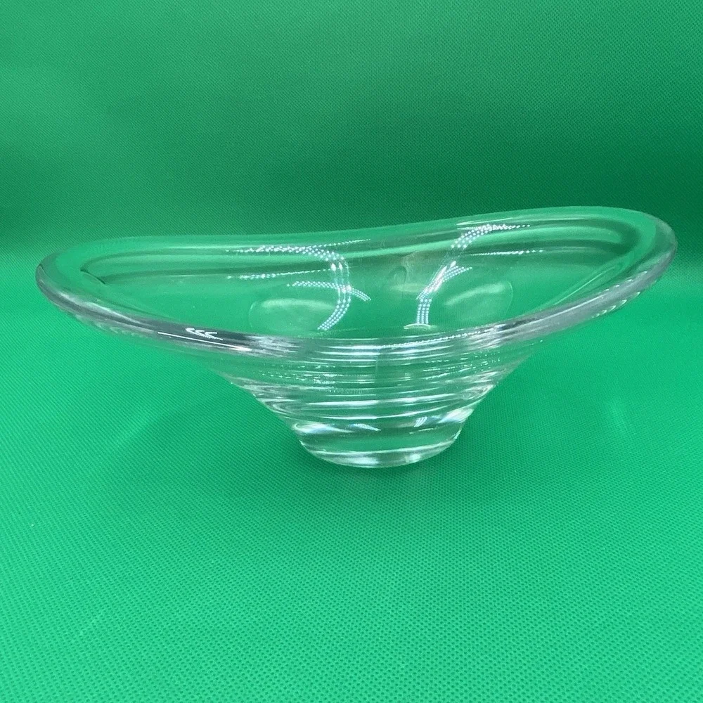 Vintage Glass Maker as Glasbruk Sweden Clear Oval Bowl Signed